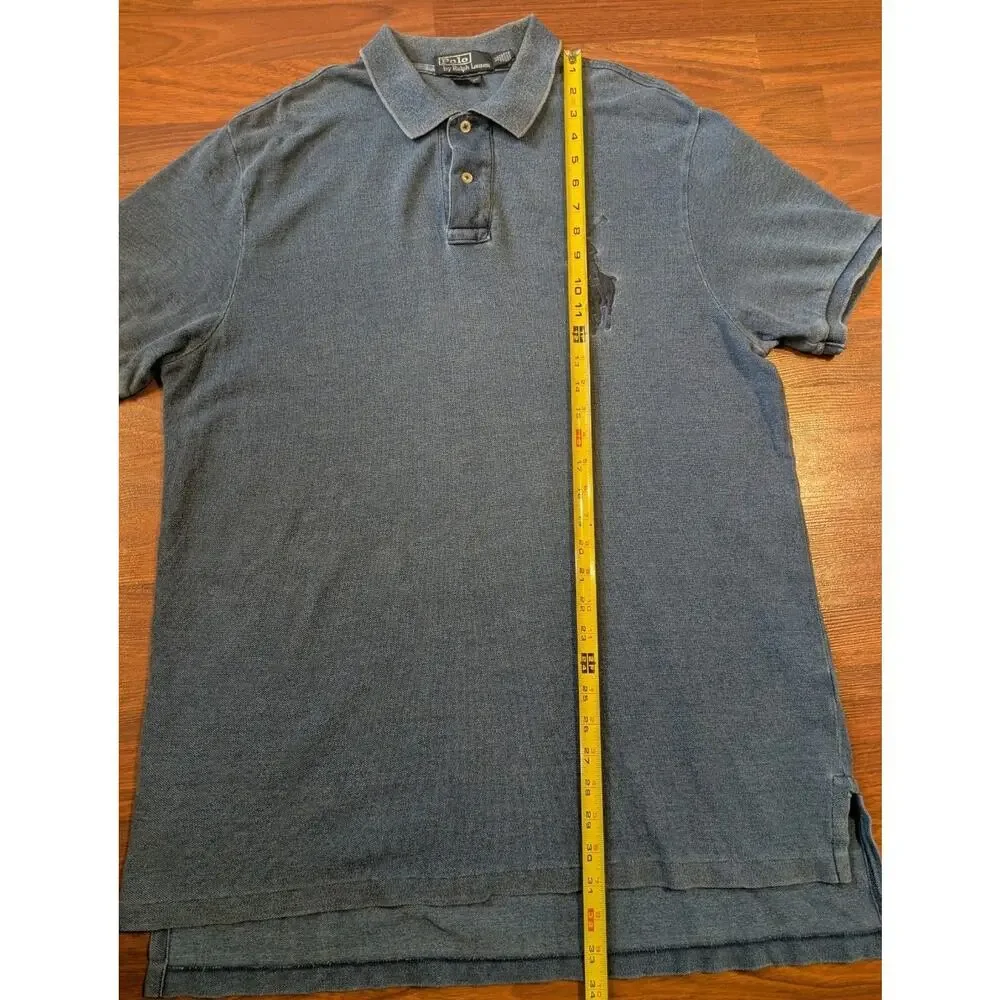 Polo Ralph Lauren Polo Shirt XL Blue Big Pony Custom Fit Faded Wash Short Sleeve